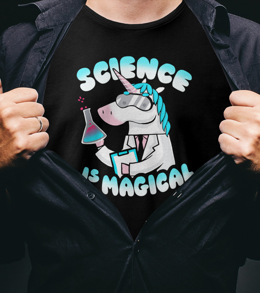 Science Is Magical Unicorn In Lab Coat With Beaker T-Shirt