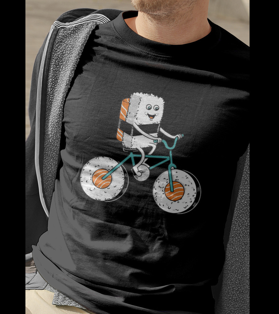Sushi Roll Riding Bicycle With Sushi Wheels T-Shirt