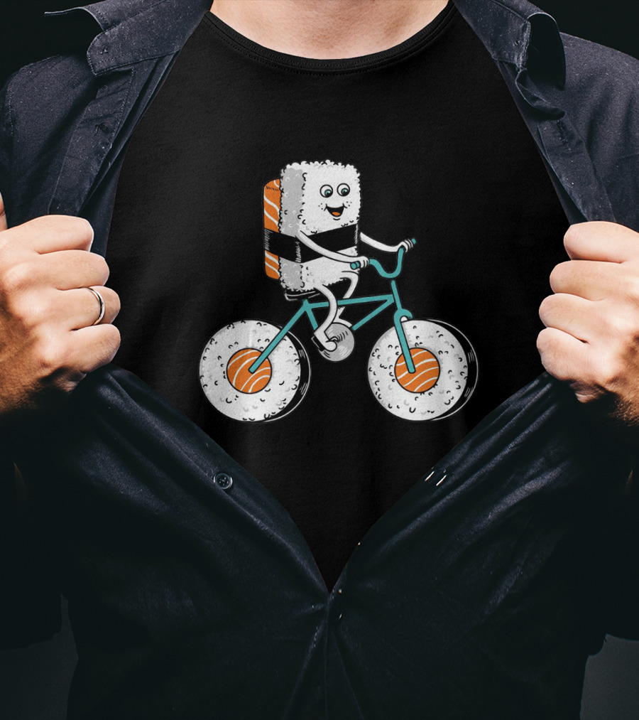 Sushi Roll Riding Bicycle With Sushi Wheels T-Shirt