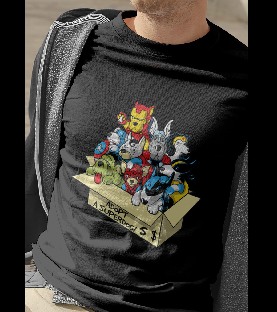 Adopt A Superdog Hero Box With $5 Avengers And Justice League Canine Cosplay T-Shirt