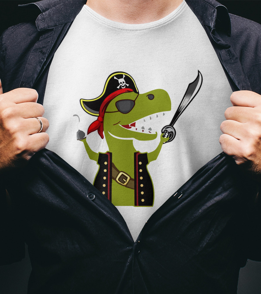 Pirate Dinosaur With Hook And Sword T-Shirt