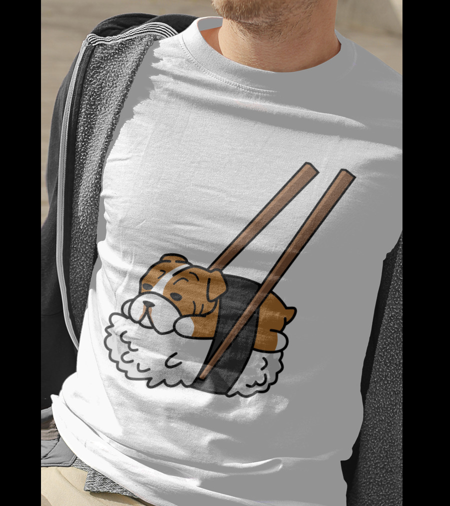 Pugsushi Funny Pug Dog Sushi Roll With Chopsticks T-Shirt