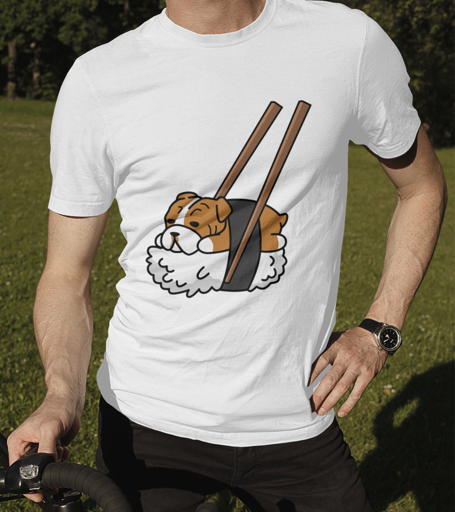 Pugsushi Funny Pug Dog Sushi Roll With Chopsticks T-Shirt
