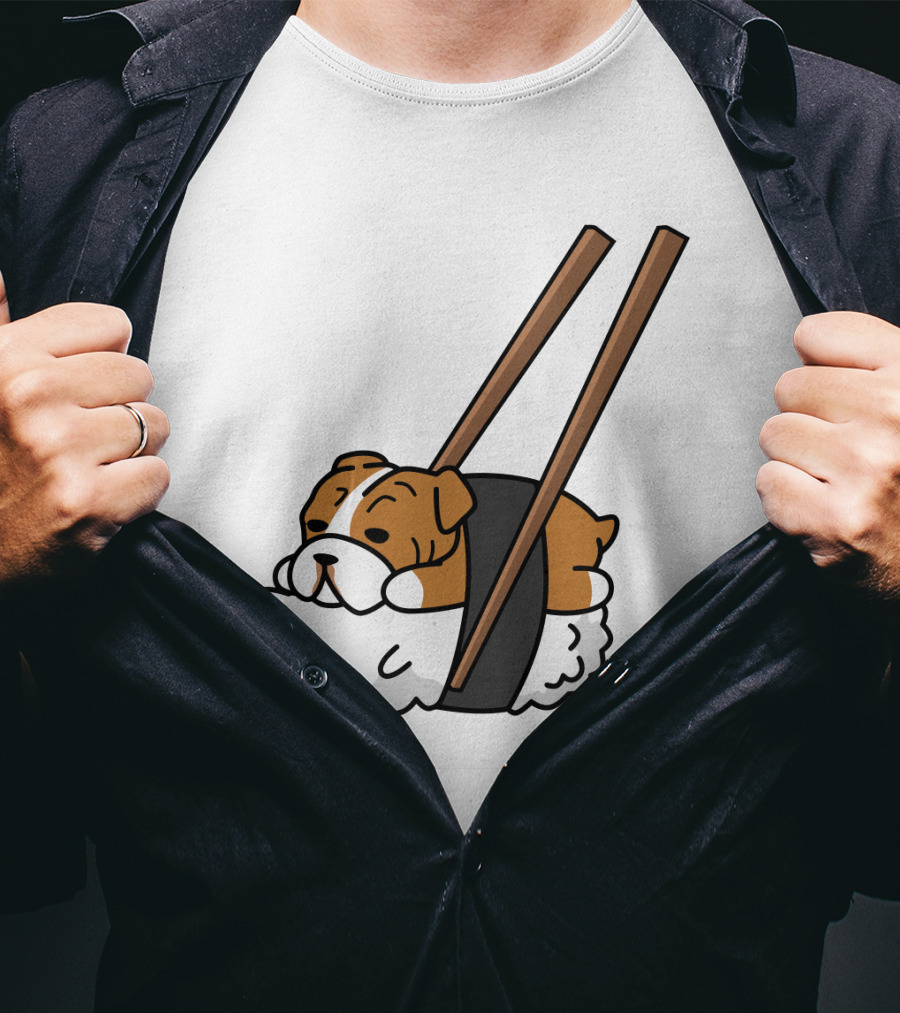 Pugsushi Funny Pug Dog Sushi Roll With Chopsticks T-Shirt