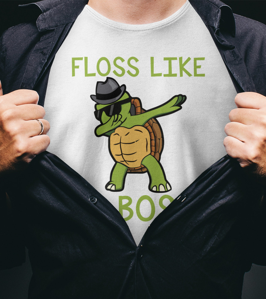 Dabbing Turtle Floss Like A Boss With Hat And Sunglasses T-Shirt