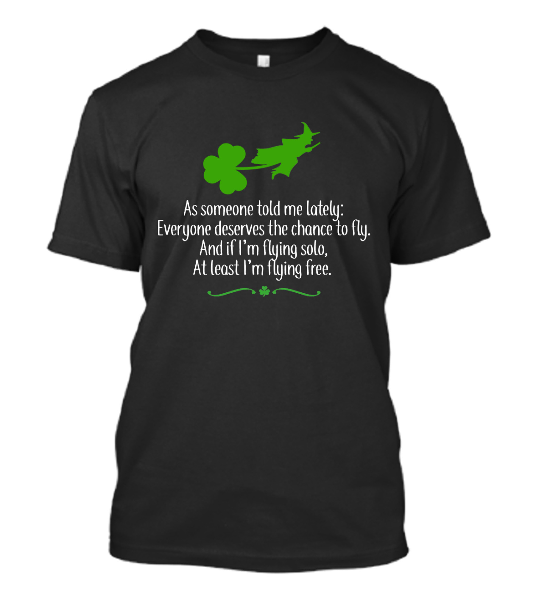 Wicked Patrick's Day Flying Solo Shamrock Witch T-Shirt