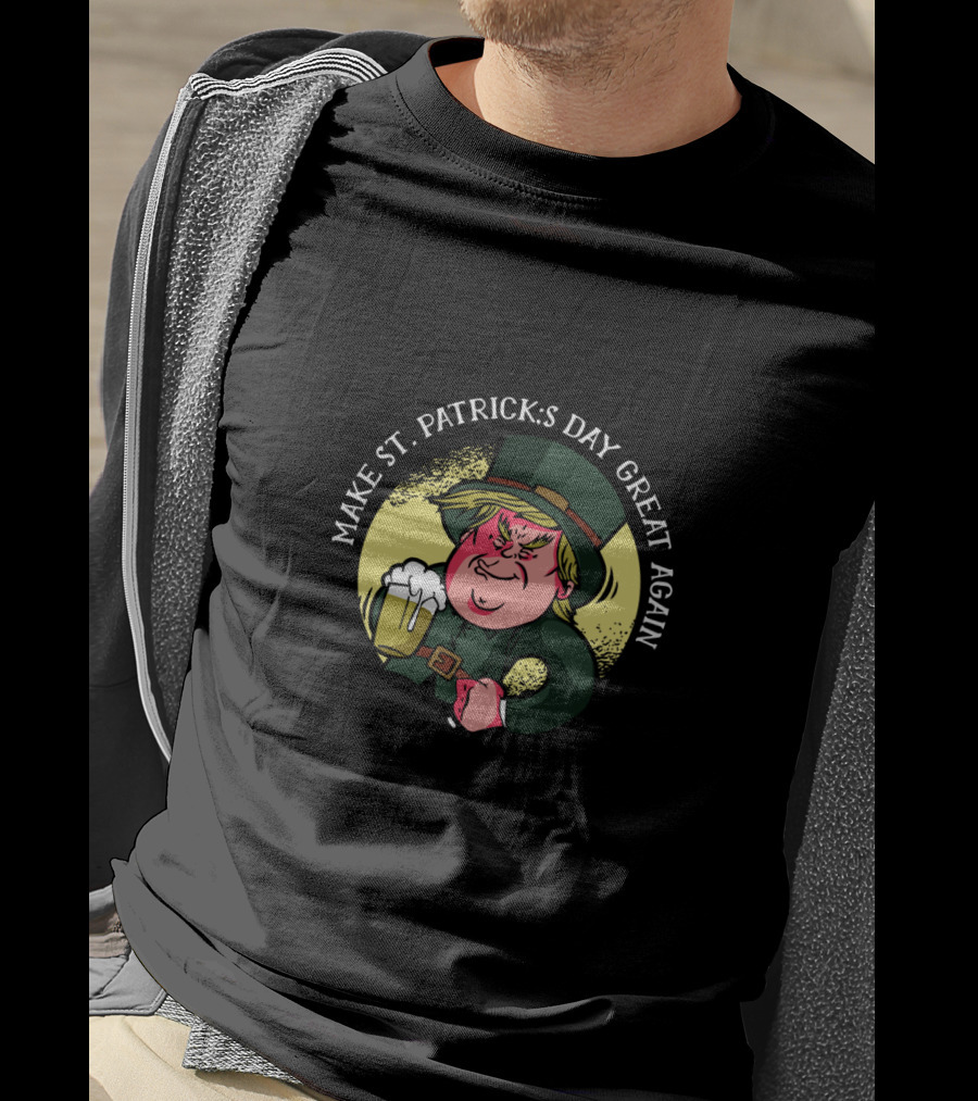 Make St. Patrick's Day Great Again With Cartoon Holding Beer T-Shirt