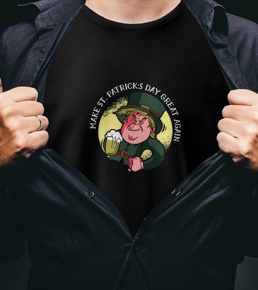 Make St. Patrick's Day Great Again With Cartoon Holding Beer T-Shirt