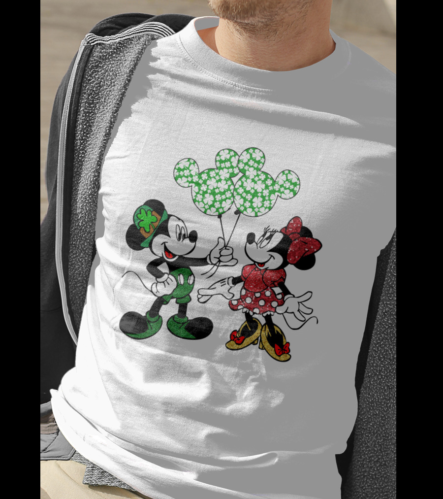 Mickey Mouse Minnie Mouse St. Patrick's Day Shamrock Balloons T-Shirt