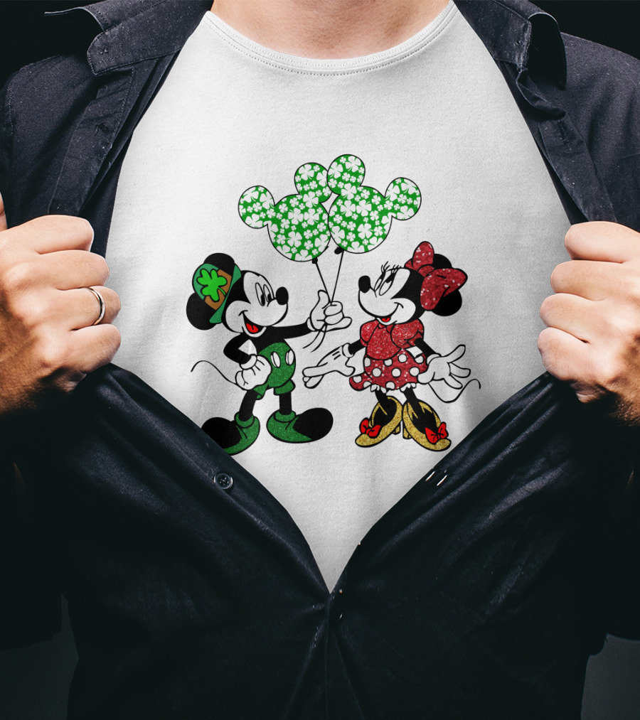 Mickey Mouse Minnie Mouse St. Patrick's Day Shamrock Balloons T-Shirt