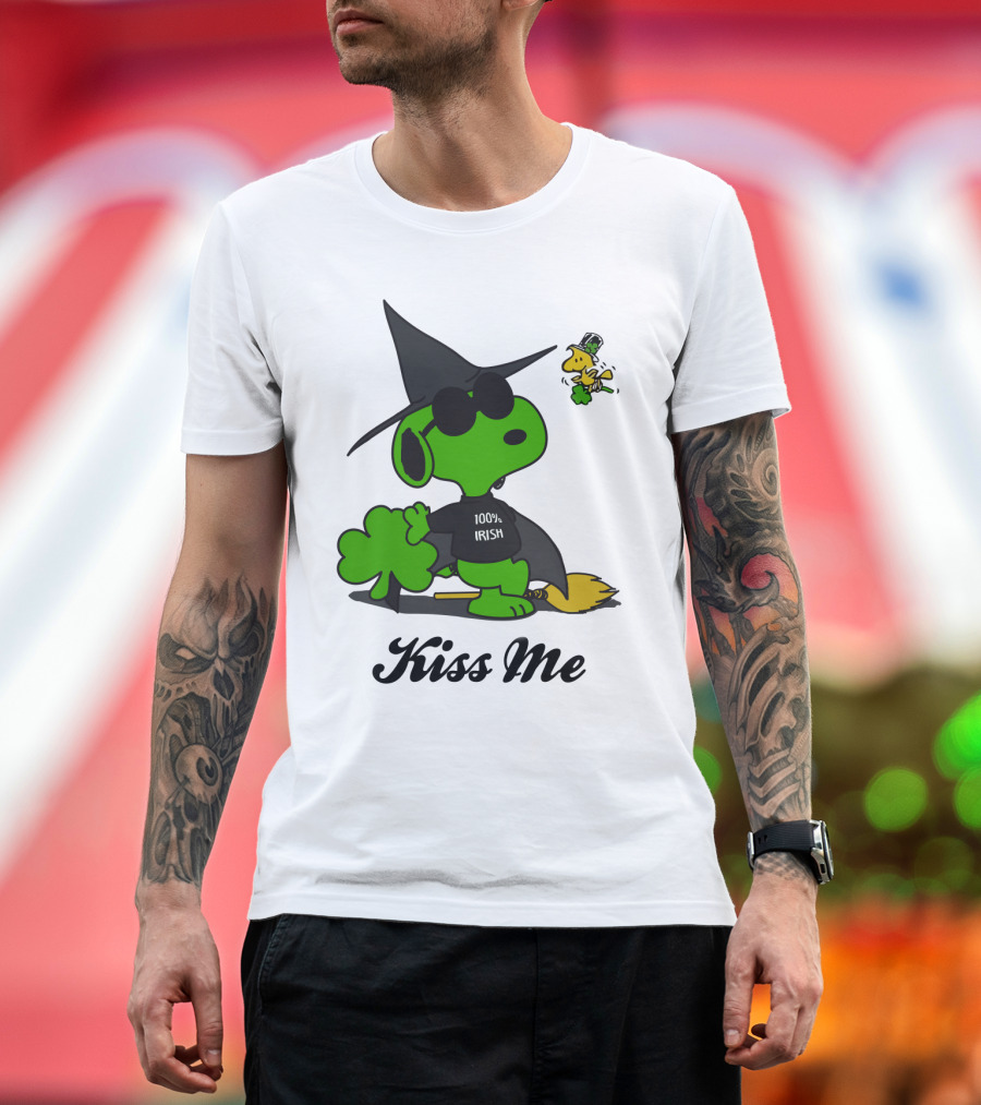 Snoopy Kiss Me 100% Irish St Patrick's Day Wizard Woodstock T-Shirt