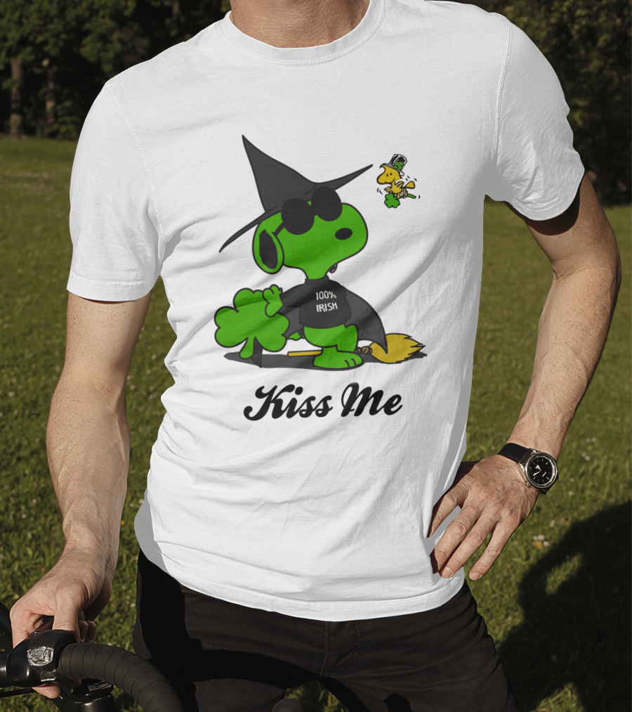 Snoopy Kiss Me 100% Irish St Patrick's Day Wizard Woodstock T-Shirt