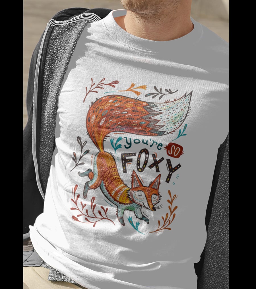 You're So Foxy Fox Design With Colorful Tail And Floral Accents T-Shirt