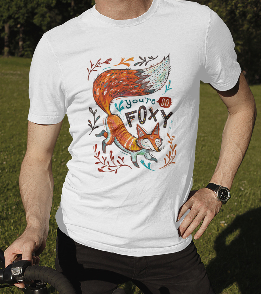 You're So Foxy Fox Design With Colorful Tail And Floral Accents T-Shirt