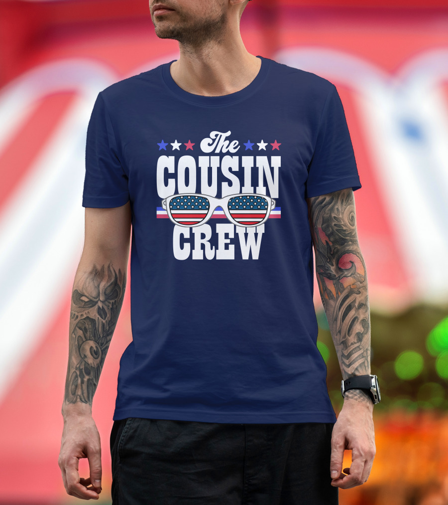 The Cousin Crew 4th Of July Patriotic American Sunglasses Stars Stripes T-Shirt