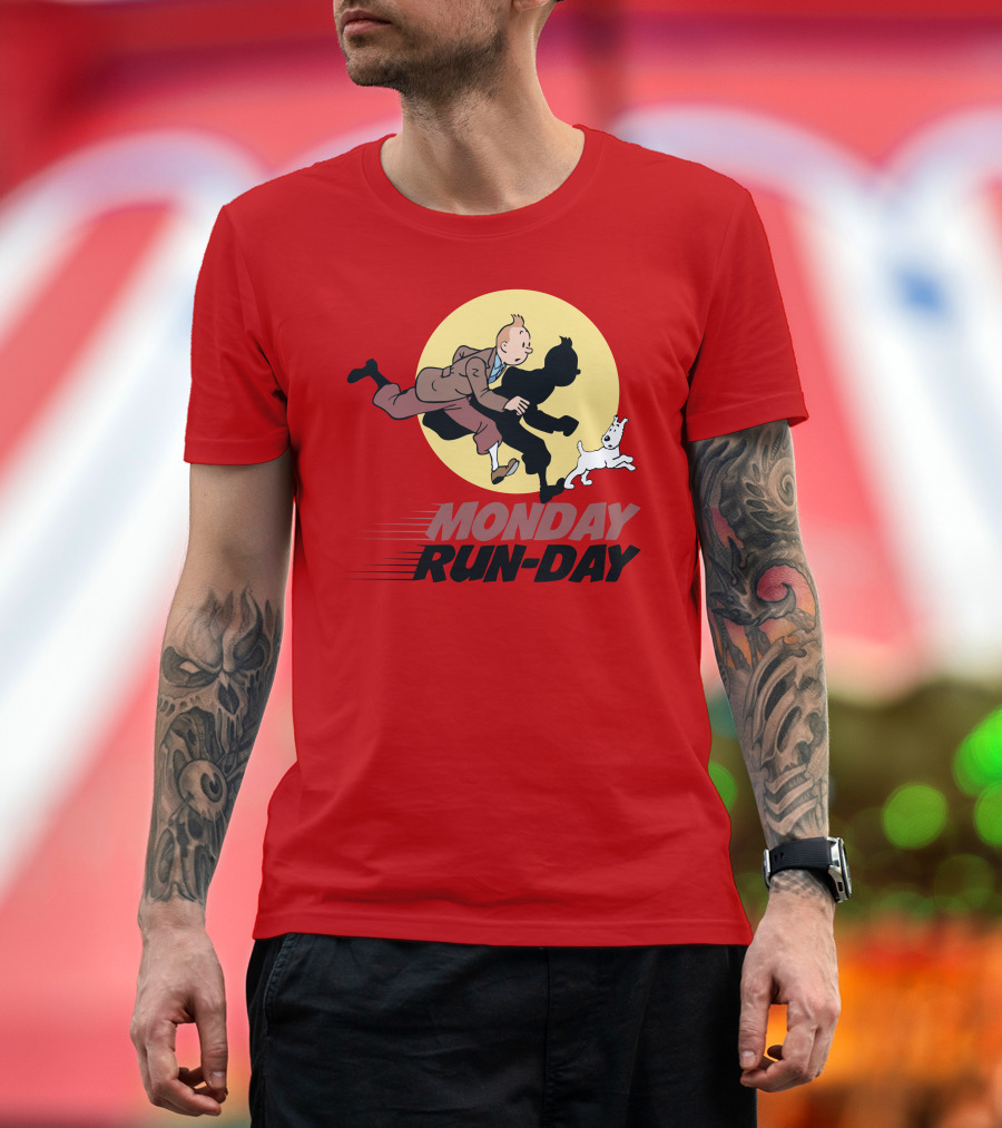 Monday Run Day Tintin and Snowy Chase Adventure T-Shirt