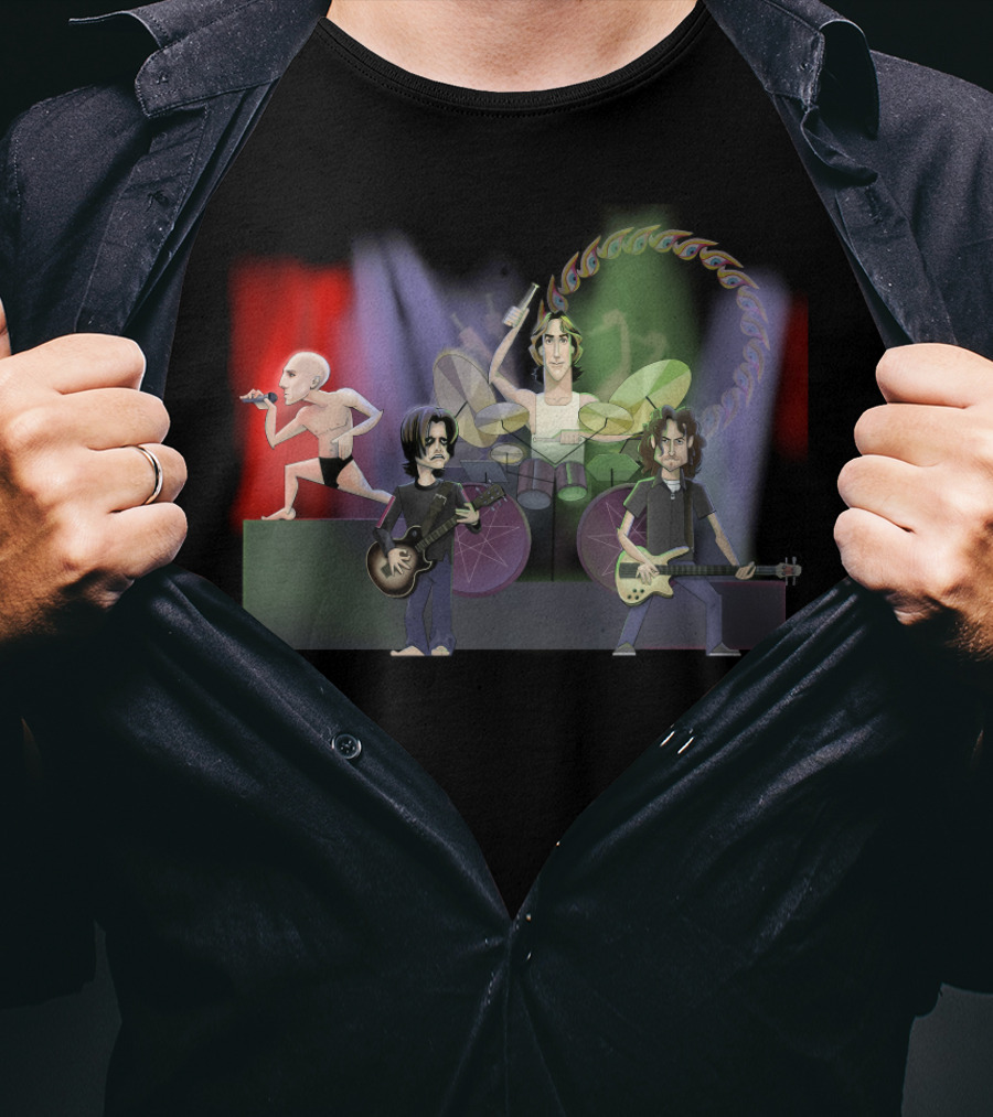 Tool Band Caricature Concert Scene With Animated Rock Musicians T-Shirt