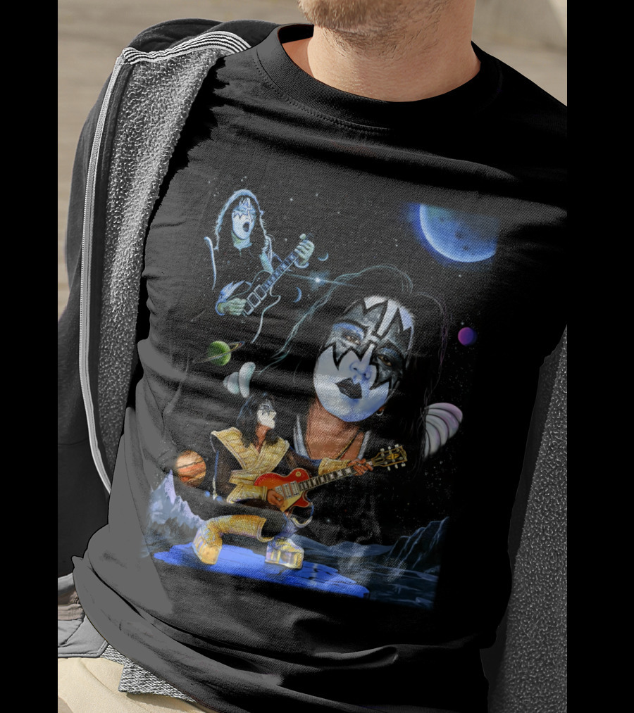 Ace Frehley Kiss Cosmic Rock Guitarist With Space Imagery And Planets T-Shirt