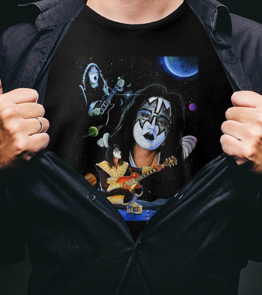 Ace Frehley Kiss Cosmic Rock Guitarist With Space Imagery And Planets T-Shirt