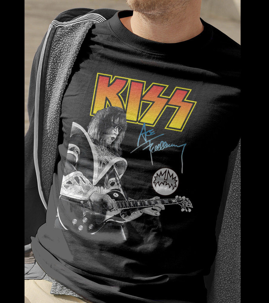 KISS Ace Frehley Signature Electric Guitar Iconic Rock Legend T-Shirt