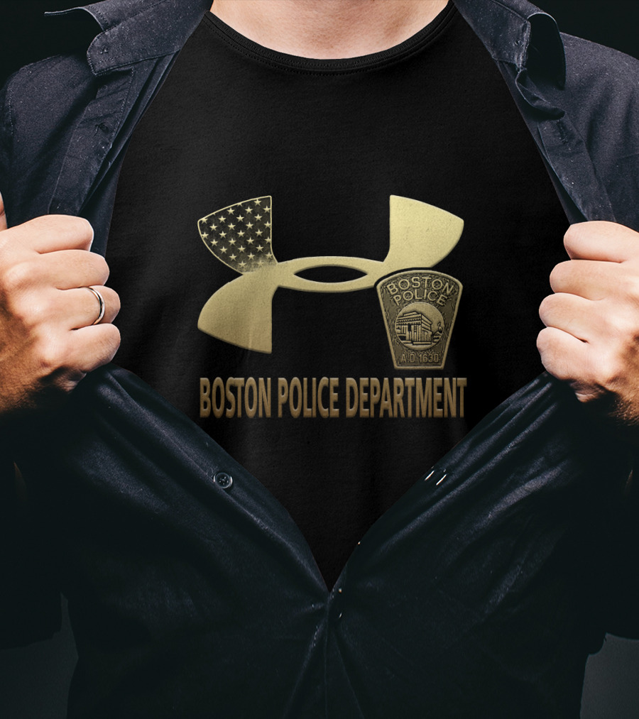 Boston Police Department Badge American Flag T-Shirt