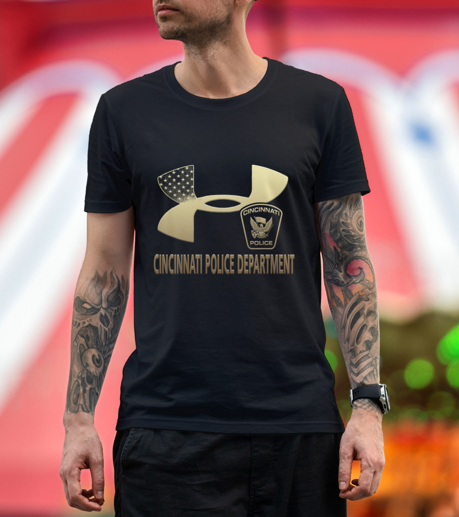 Cincinnati Police Department Badge Under Armour USA Flag T-Shirt