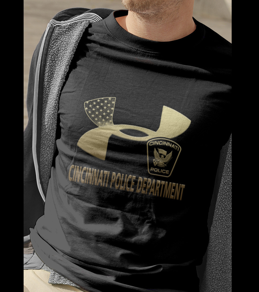 Cincinnati Police Department Badge Under Armour USA Flag T-Shirt