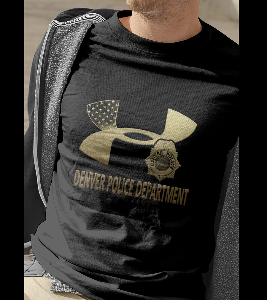 Denver Police Department Badge With Flag Pattern On Under Armour T-Shirt