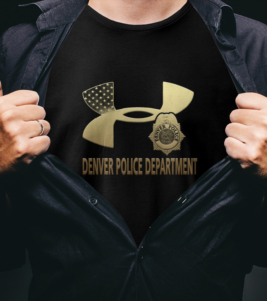 Denver Police Department Badge With Flag Pattern On Under Armour T-Shirt