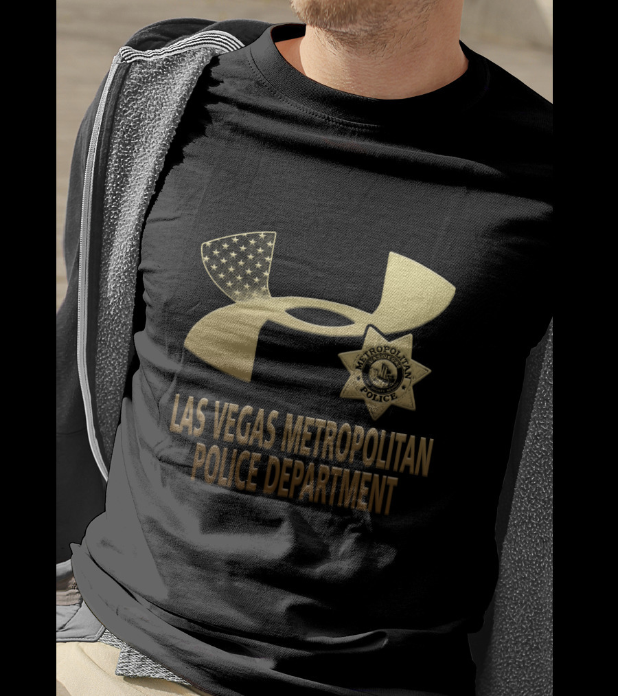 Las Vegas Metropolitan Police Department Under Armour Badge American Flag T-Shirt