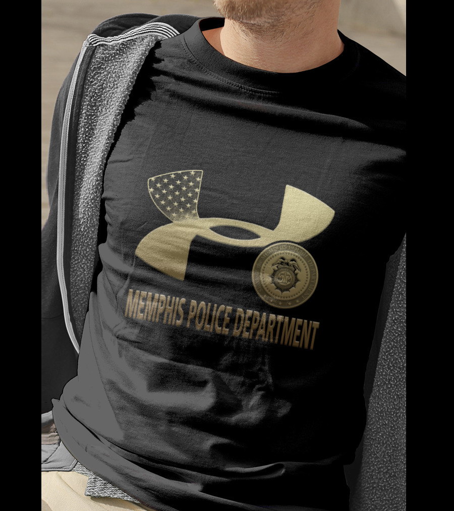 Memphis Police Department Badge And Under Armour Logo With American Flag Accents T-Shirt