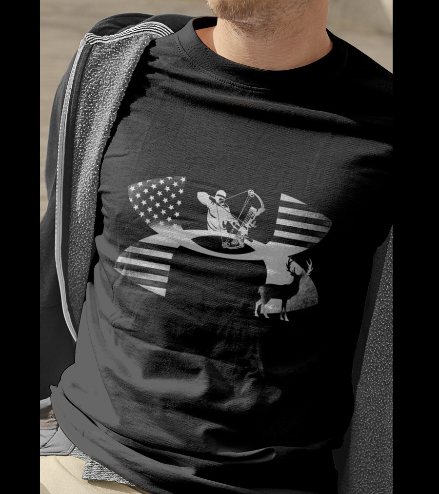 Bowhunting Archer And Deer With American Flag Elements T-Shirt