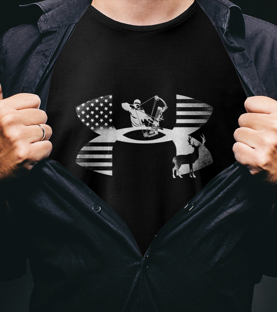 Bowhunting Archer And Deer With American Flag Elements T-Shirt