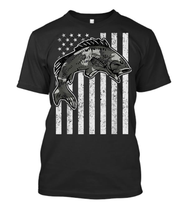American Flag Camouflage Bass Fishing Mens T-Shirt