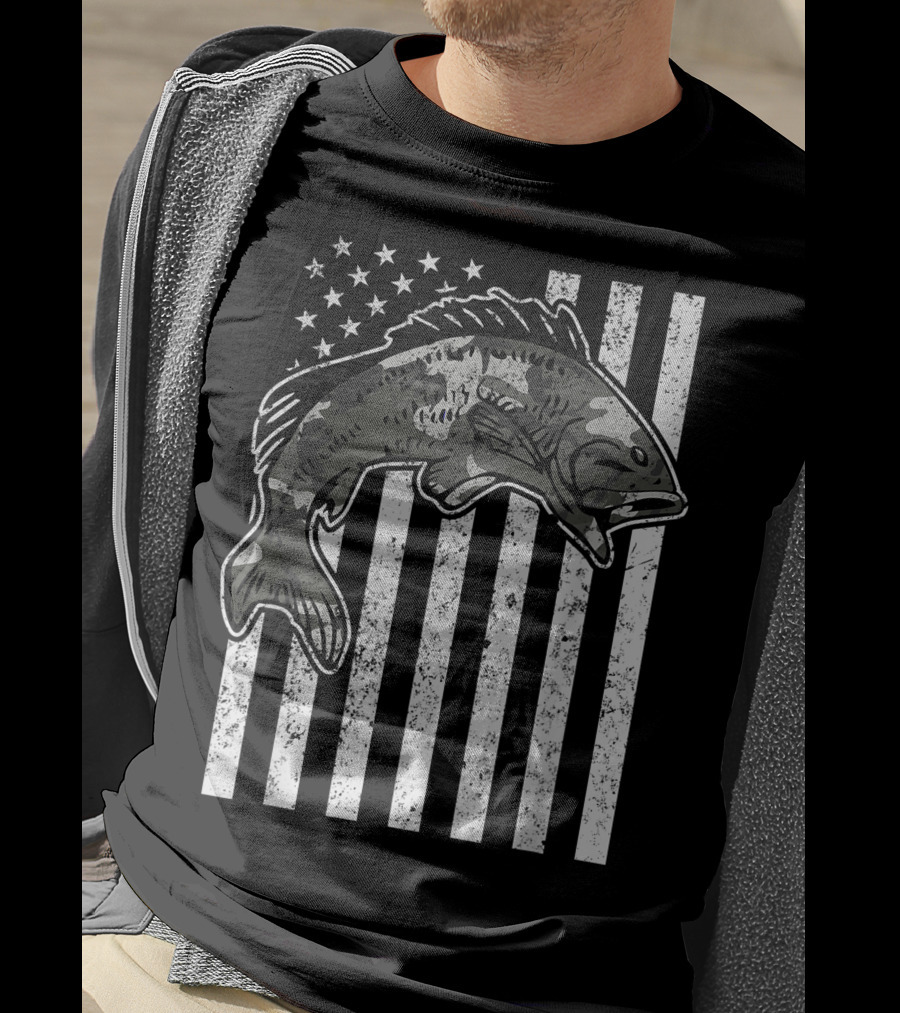 American Flag Camouflage Bass Fishing Mens T-Shirt