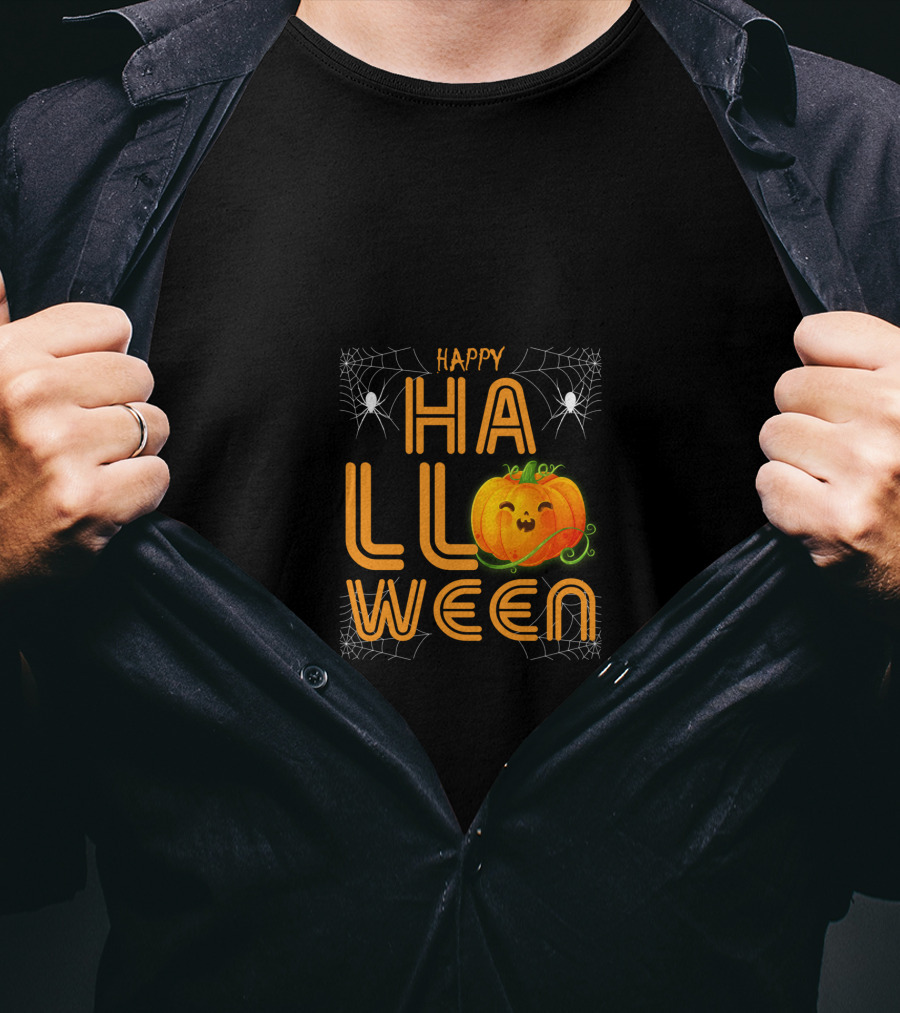 Happy Halloween Cute Face Pumpkin Funny Orange T-Shirt