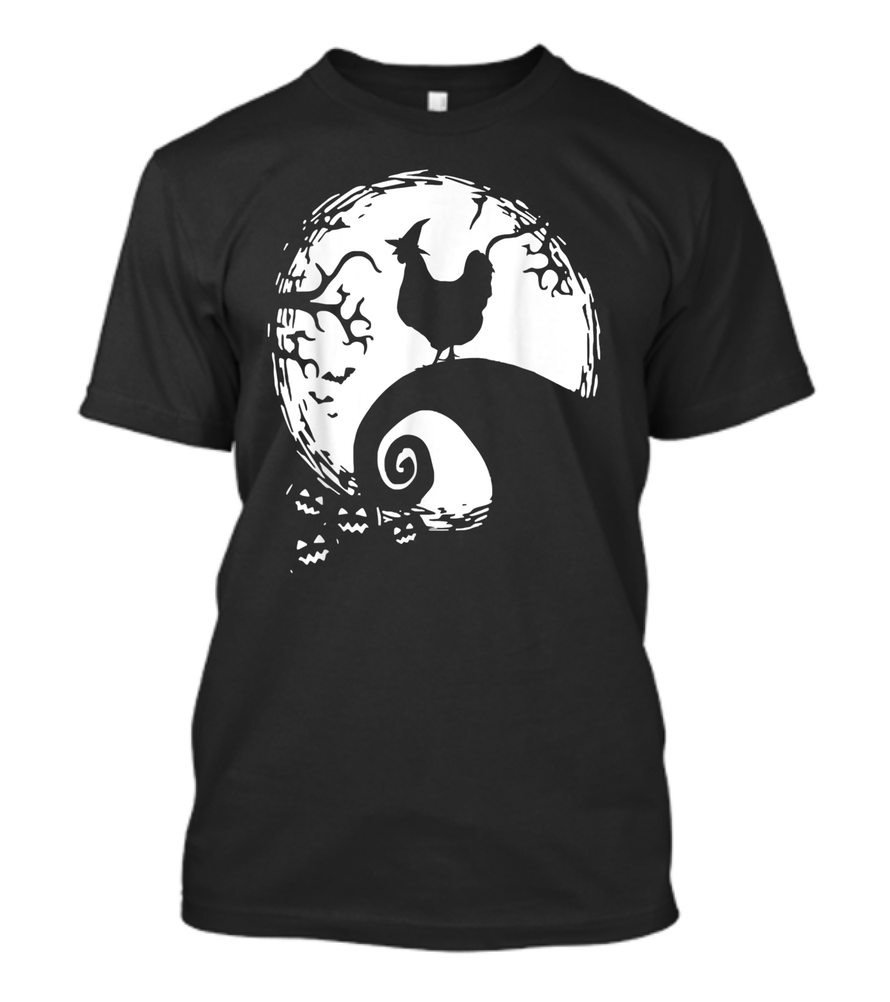 Funny Chicken Halloween Moon Pumpkin Nightmare Hill Scene T-Shirt