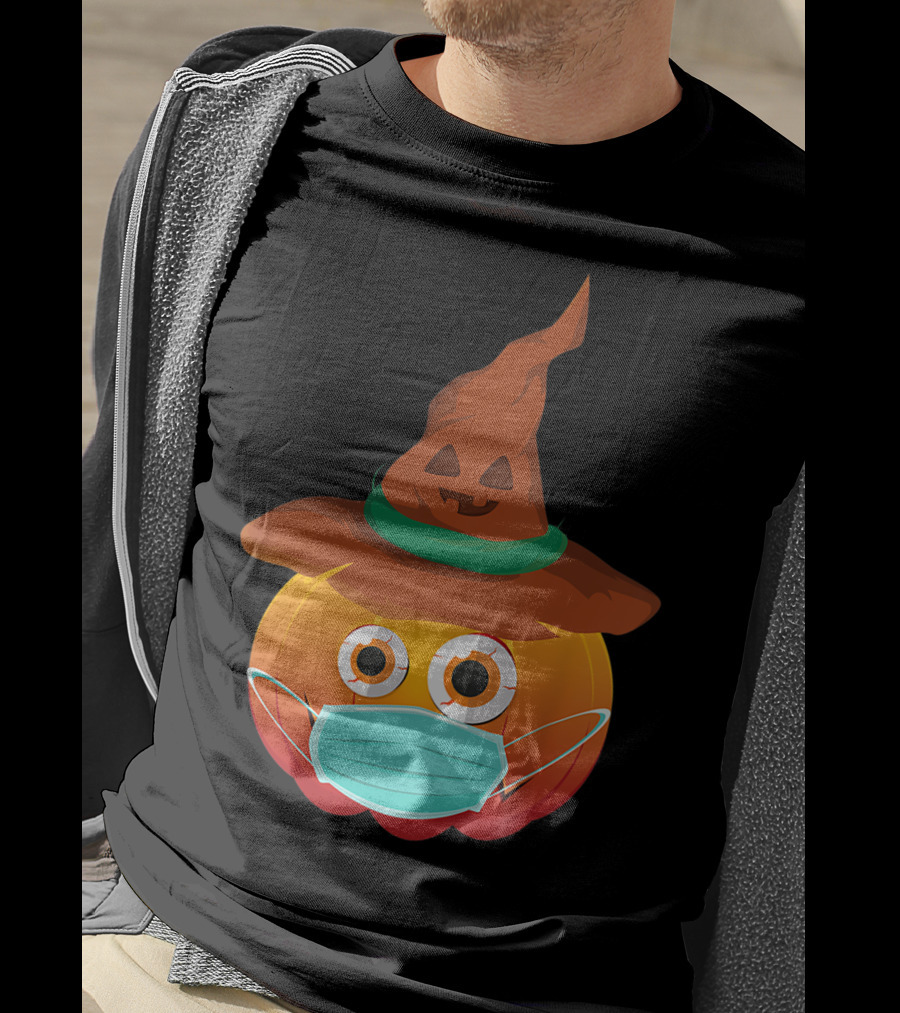 Funny Pumpkin Mask Witch Hat Costume T-Shirt