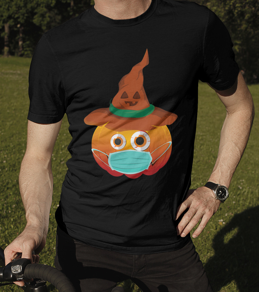Funny Pumpkin Mask Witch Hat Costume T-Shirt