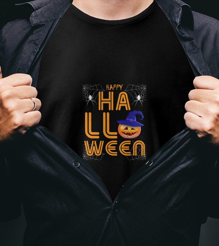 Happy Halloween Pumpkin Spider Webs T-Shirt