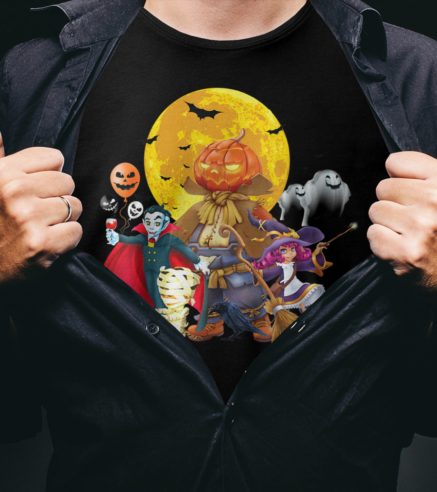 Halloween Horror Pumpkin Vampire Skeleton Witch Trick Treat Bat Ghost Moon T-Shirt