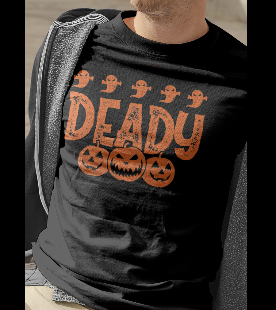 Deady Funny Halloween Dad Costume With Pumpkins And Ghosts Creepy Best T-Shirt