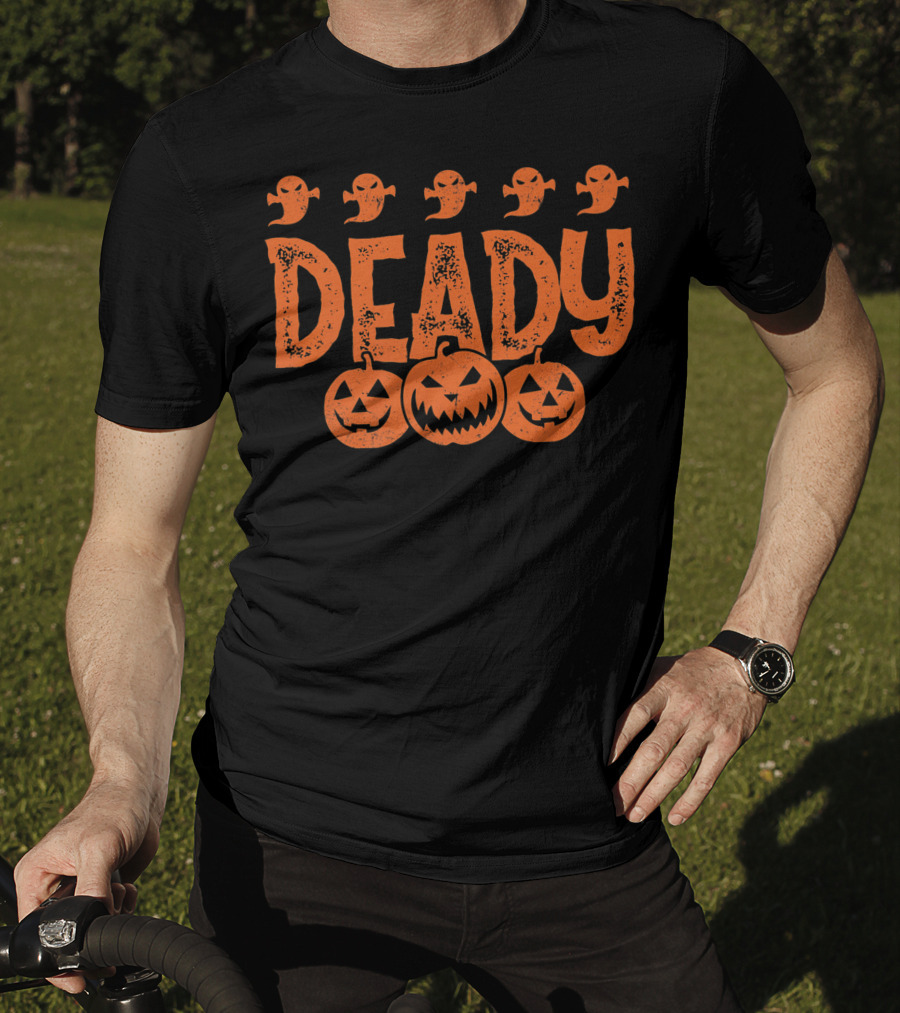 Deady Funny Halloween Dad Costume With Pumpkins And Ghosts Creepy Best T-Shirt