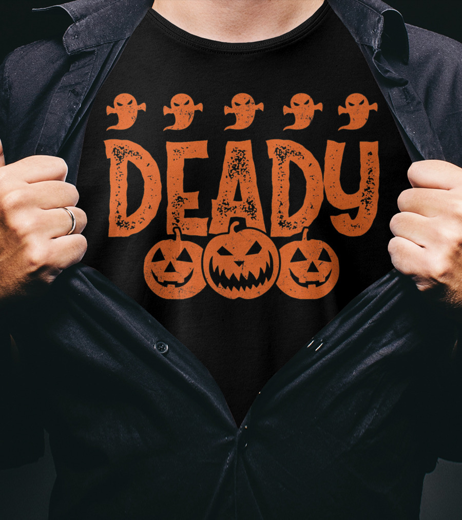 Deady Funny Halloween Dad Costume With Pumpkins And Ghosts Creepy Best T-Shirt