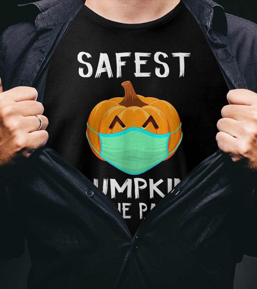 Safest Pumpkin In The Patch Halloween Costume With Face Mask T-Shirt
