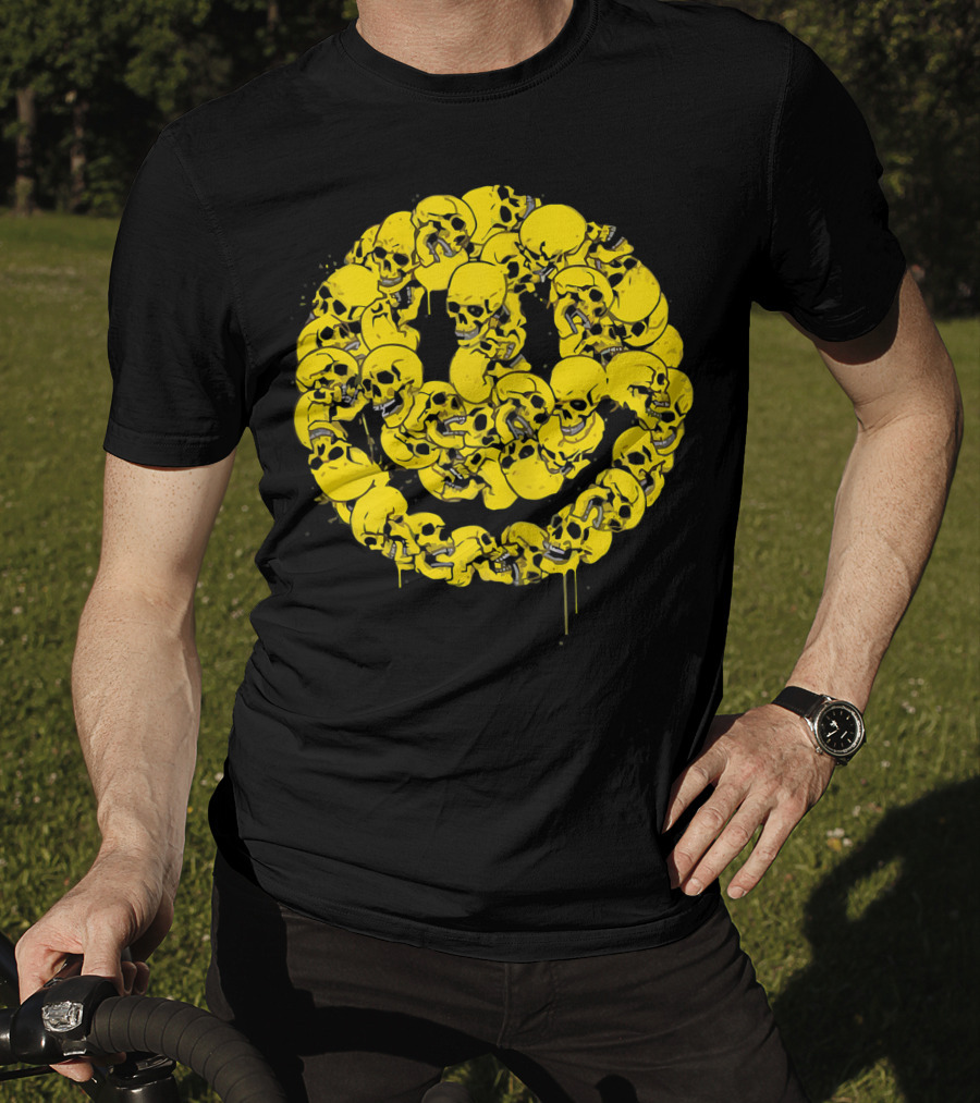 Smiley Face Skull Circle Halloween Goth Occult Scary T-Shirt