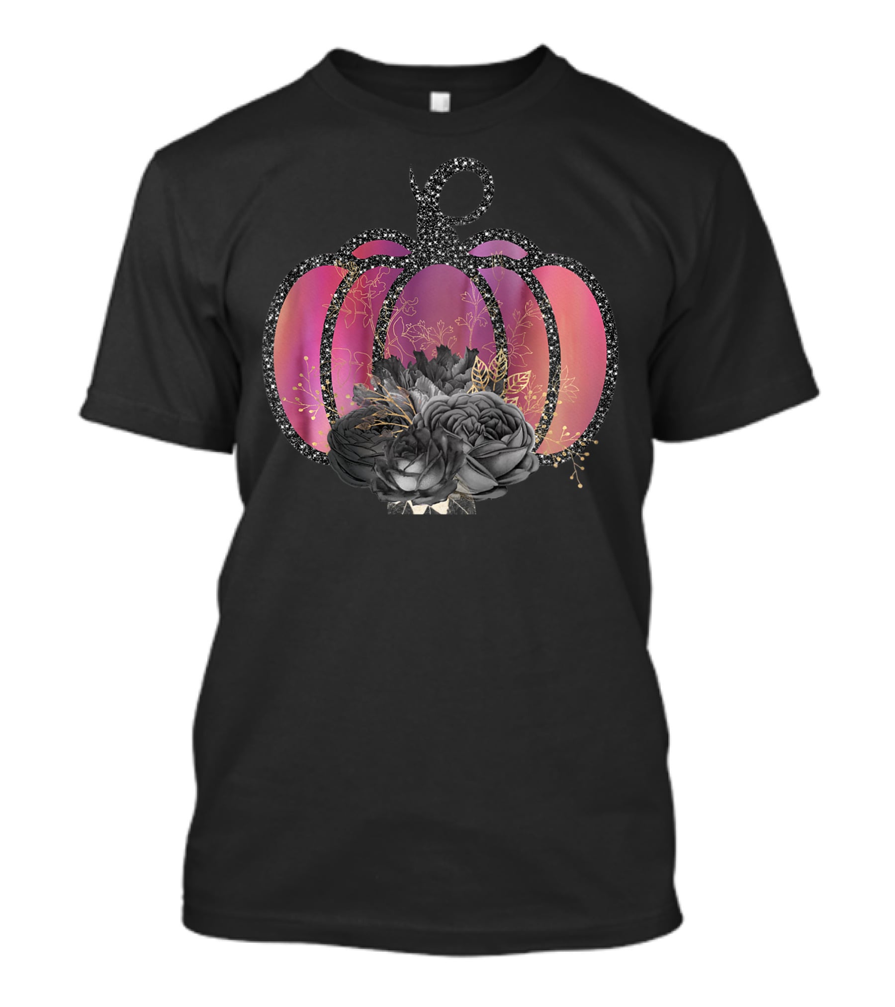 Women Halloween Pumpkin Unique Fall Raglan Baseball With Black Floral Accents T-Shirt