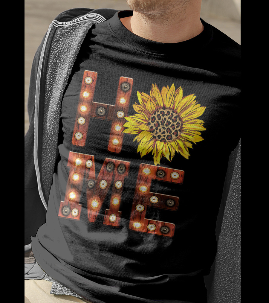 Sunflower Marquee Letters Home Word With Leopard Center Halloween Fall Pumpkins Colorful T-Shirt