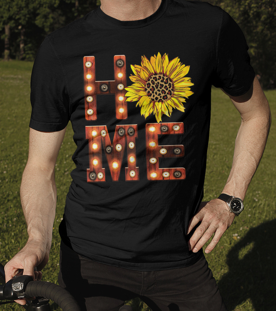 Sunflower Marquee Letters Home Word With Leopard Center Halloween Fall Pumpkins Colorful T-Shirt