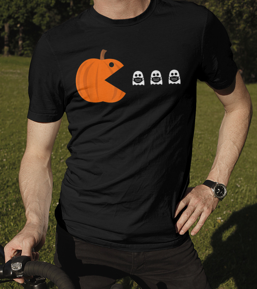 Pac-Man Pumpkin Eating Ghosts Funny Halloween Men's T-Shirt